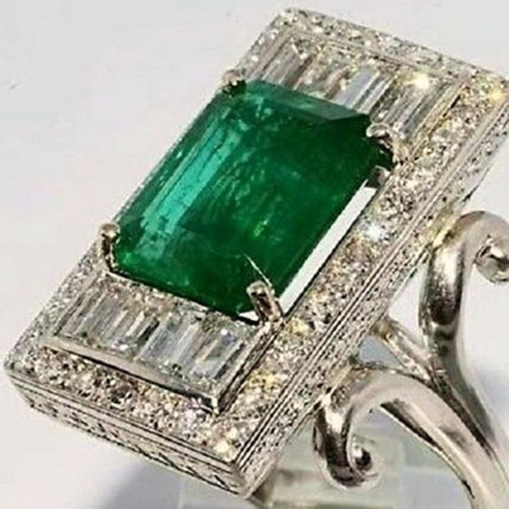 🎀Vintage Luxury Emerald Crystal 925 Silver Plating GemstoneEngagement,UNVN12505 - Picture 6 of 6